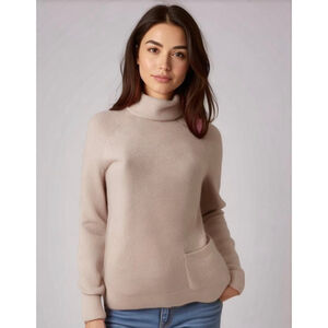 Halogen‎ Womens Sweater Size XS Pink Merino Wool Blend Mock Neck Pocket Girlhood